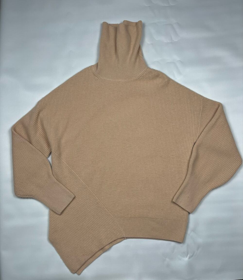 A.L.C. Rory Turtleneck Sweater Womens Large Tan Wool Cashmere Asymmetrical